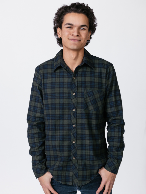 Clothing  April Cornell Mens Forest Flannel Shirt Blue,Green